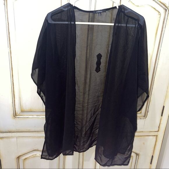 Ambiance Tops - 4/$25 - Ambiance Black Sheer Batwing‎ Open Shawl - Size Medium